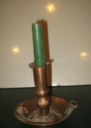 Vtg HAMMERED COPPER CANDLESTICK Arts Crafts Mid Century Rustic Old Candle Holder 2