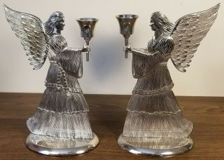 Set Of 2 International Silver Co.  Angel Candle Stick Holders 9 " Tall Vgpc