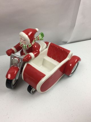 Dept 56 Christmas Santa On Motorcycle With Side Car Figurine From Estate