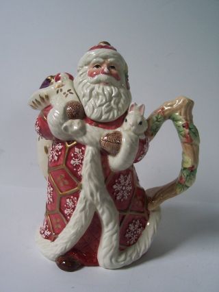 Fitz And Floyd Florentine Holiday Tea Pot With Lid Porcelain Christmas Santa