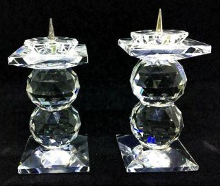 Swarovski Set Of 2 - Retired Crystal Pin Candle Holders 7600 Nr 109