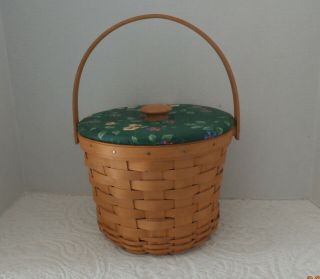 Longaberger 8 " Round Handled Basket W/plastic Liner And Lid