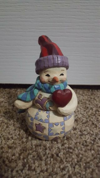Jim Shore Snowman With Heart Polyresin Mini Figurine Christmas 4058807 Euc