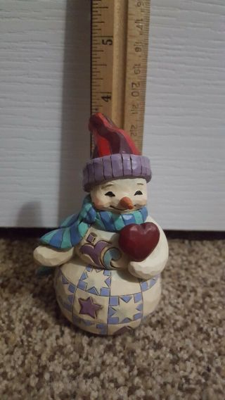 Jim Shore SNOWMAN WITH HEART Polyresin Mini Figurine Christmas 4058807 EUC 2