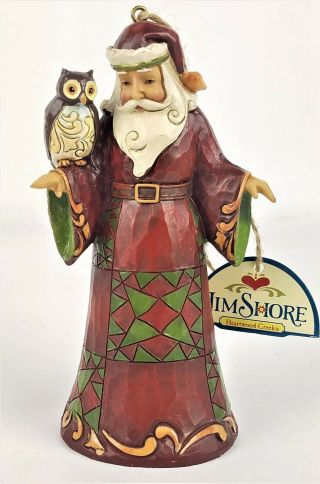 Jim Shore Santa Holding Owl Christmas Hanging Folk Ornament 4.  75 In 4036339