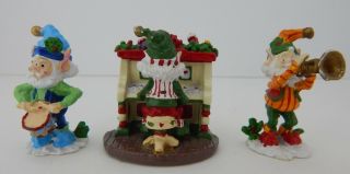 Collectible Set of 3 Santa Elves Playing Piano,  Drums & Trumpet Small Figurines 3