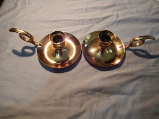 Solid Brass Chamber Stick Candle Holder With Finger Loop And Thumb Rest