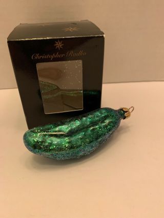 Christopher Radko 94 - 343 - 0 Sweet Gherkin Pickle Bln Glass Christmas Ornament 4 "