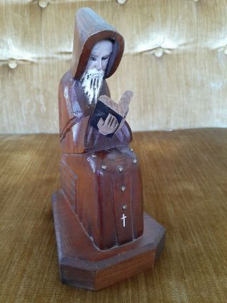 Hand Carved Wood Wooden Monk Priest Bookend