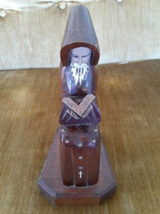 Hand Carved Wood Wooden Monk Priest Bookend 2