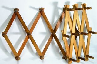 Vtg/wood Wall Rack/10 Peg/expandable Hanger/accordion/mug/hat/jewelry Holder/ 2