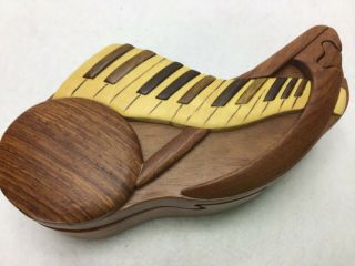 Music Note Piano Keyboard Puzzle Box Intarsia Wood Jewelry Trinket Stash Box