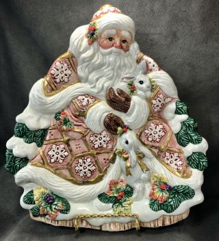 Fitz & Floyd Santa Claus Snow Bunnies Christmas Decorative Plate Wall Hanging