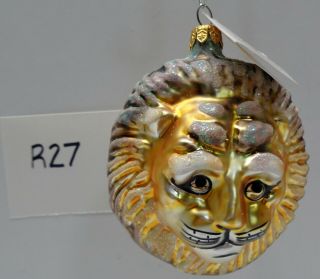 Christopher Radko Christmas Glass Ornament - Lion Head With Glitter - R27