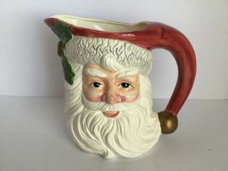 1993 Fitz And Floyd Christmas Santa Pitcher 2 Qt Hand Painted Good Cond