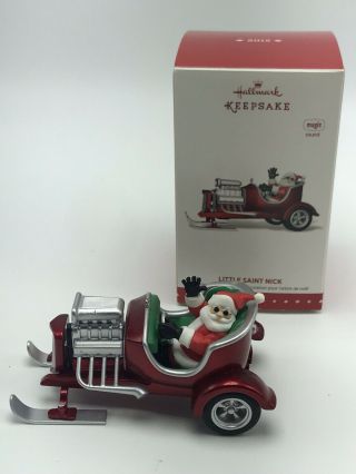 Little Saint Nick 2015 Hallmark Ornament Santa Claus Hot Rod Muscle Car Sled