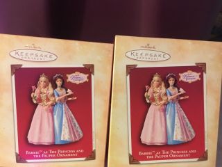 2 Barbie Princess And Pauper Hallmark Ornaments
