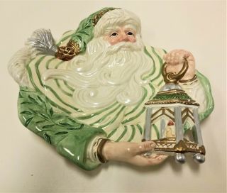 Fitz & Floyd Dish Christmas Plate Classics Green " Gregorian Santa With Lantern "