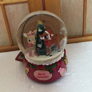 Musical Plastic Snow Globe Rudolph The Red - Nosed Reindeer & Clarice Holiday