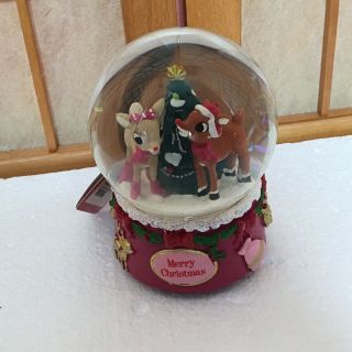 Musical Plastic Snow Globe RUDOLPH the Red - Nosed Reindeer & Clarice Holiday 2