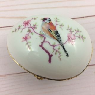 Fm Limoges France Song Bird Cherry Blossom Egg Shaped Trinket Box Peint Main