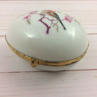 FM Limoges France Song Bird Cherry Blossom Egg Shaped Trinket Box Peint Main 2