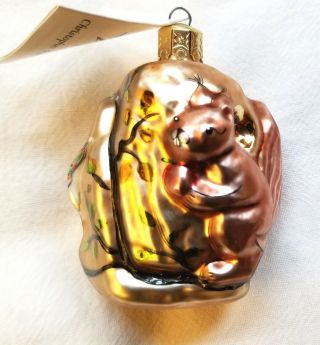 Forest Friends.  1992 Glass Radko Christmas Ornament.  Poland.  Squirrel,  Bird.