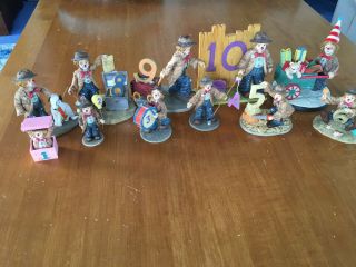 11 Little Emmett Kelly Jr.  Ekj Clown Figurines Birthday Years 1 - 10 One Signed