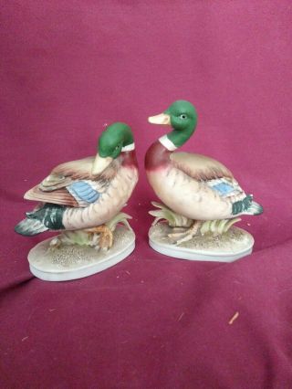 2 Lefton China Hand Painted Mallard Ducks Kw 2070a & Kw 2070b