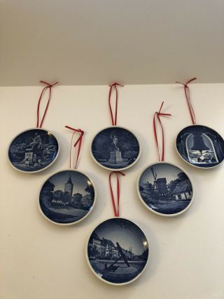 Set Of 6 Danish Blue Christmas Ornament Plates