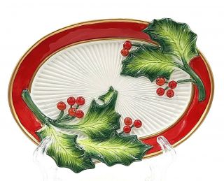 Fitz And Floyd Oval Christmas Canape Plate Noel Classique 8 " Holly Berry Berries
