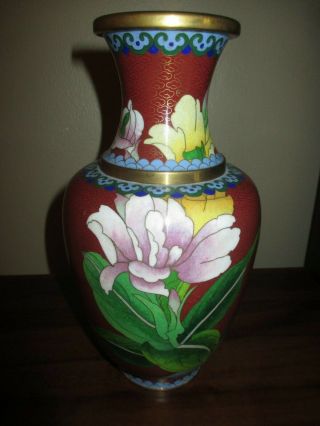 Jingfa Chinese Vase Cloisonne Enamel Flowers Gold Gilt Vase 9 "