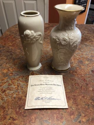 2 Lenox Fine China Rose Blossom Bud Vase’s 24k Gold Trim Certificate