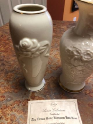 2 Lenox Fine China Rose Blossom Bud Vase’s 24K Gold Trim Certificate 3