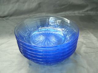Avon American Blue By Fostoria Set Of 6 - 6 3/4 " Cereal Bowls Glass Disc 