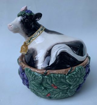 Fitz And Floyd Heidi Holstein Cow Covered Butter Dish/container 1994