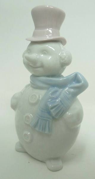 Lladro 1991 Hanging Ornament Snowman Figure With Pink Hat Blue Scarf