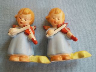 2 Vintage HUMMEL Germany ANGELS Playing Violins w.  STAR Candle Holders CHRISTMAS 2