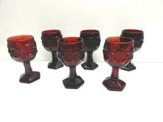 Set Of 6 Avon 1876 Cape Cod Ruby Red Glass Wine Goblets (4.  5 " Tall)