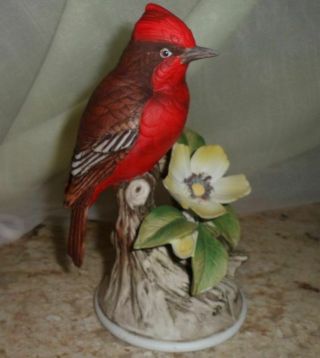 Ceramic Vermilion Flycatcher Figurine Red Bird Andrea Of Sadek Japan 8627 Signed