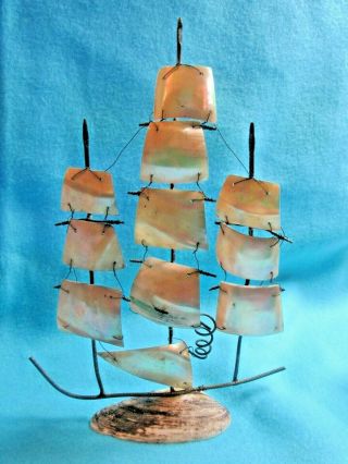 Vintage Seashell Art.  Sailing Ship From The 1940 