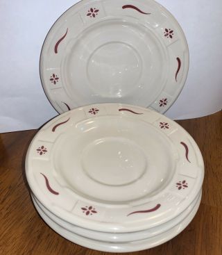 4 Longaberger Pottery 5.  75 " Red Woven Traditions Coffee Saucers