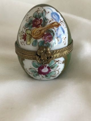 Vintage Peint Main Limoges Porcelain Egg Shaped Trinket Box w/ Perfume Bottle 2