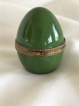 Vintage Peint Main Limoges Porcelain Egg Shaped Trinket Box w/ Perfume Bottle 3