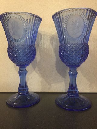 Martha And George Washington Glassware,  Avon,  Blue Glass Fostoria Vintage 9 Oz