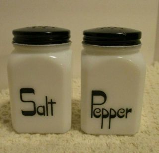 Vintage Usa Milk Glass Black & White Salt & Pepper Shakers
