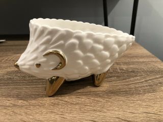 White Ceramic Hedgehog Trinket Bowl/dish With Gold Accents,  Cute