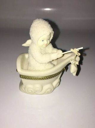Vintage Dept 56 Snow Babies Figurine Angel Fishing Trinket Box Rock A Bye Baby