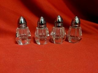 Set Of 4 Vintage Hand Cut Crystal Glass Salt & Pepper Shakers