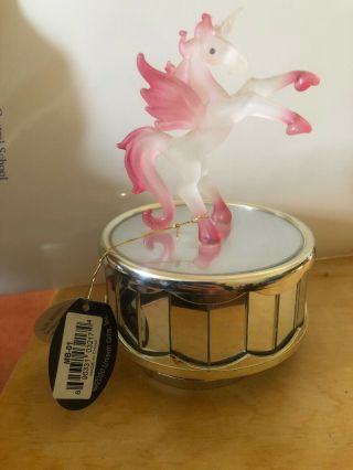 Glass Unicorn Mirrored Rotating Music Box To The Tune Of Sleeping Beauty